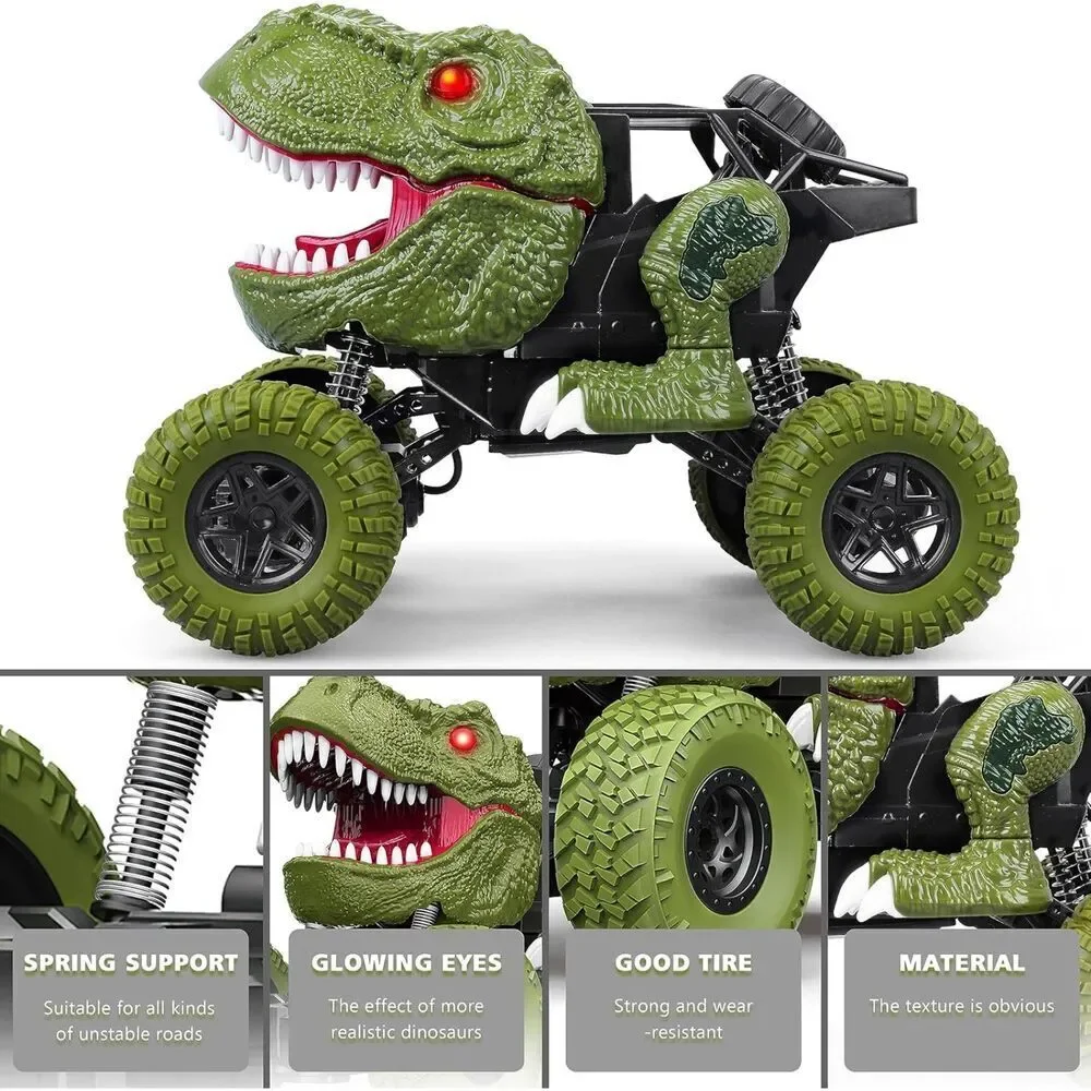 2.4Ghz All Remote Control Dinosaur Car With Light Rechargeable 4WD Off Road Toys
